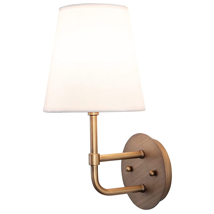 Single Wall Sconce With White Fabric Lampshade