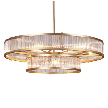 Round Rectangle Shade Two Tier Crystal Ceiling Chandelier Pendant Hanging Light