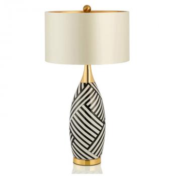 American Style Brass Metal Color Decorative White Zebra Pattern Ceramic Table Lamp