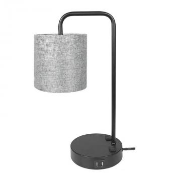 Matt Black U Pipe Table Lamp with USB and Power Outlet